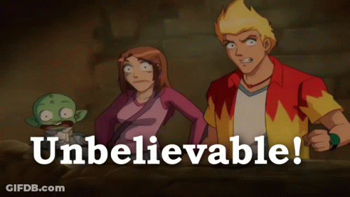 A Group Of Cartoon Characters Are Standing Next To Each Other And The Words Unbelievable Are On The Bottom GIF