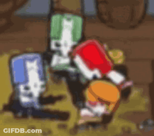 A Group Of Cartoon Characters Are Standing Next To Each Other In A Blurred Image . GIF