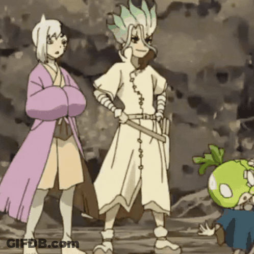 A Group Of Cartoon Characters Are Standing Next To Each Other In A Cave . GIF