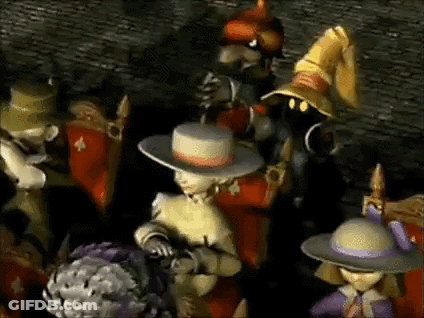 A Group Of Cartoon Characters Are Standing Next To Each Other In A Dark Room . GIF