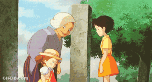 A Group Of Cartoon Characters Are Standing Next To Each Other In A Forest GIF
