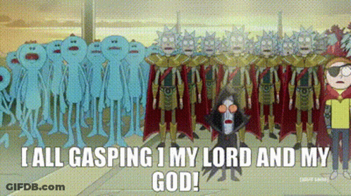 A Group Of Cartoon Characters Are Standing Next To Each Other In A Row . GIF