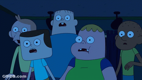 A Group Of Cartoon Characters Are Standing Next To Each Other GIF