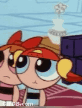 A Group Of Cartoon Characters Are Standing Next To Each Other On A Blue Background . GIF