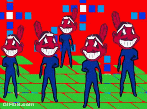 A Group Of Cartoon Characters Are Standing Next To Each Other On A Green Tiled Floor . GIF
