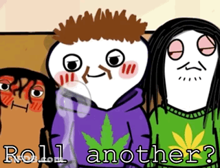 A Group Of Cartoon Characters Are Standing Next To Each Other With The Words Roll Another On The Bottom GIF