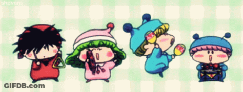 A Group Of Cartoon Characters Are Standing Next To Each Other With The Words Shevons On The Bottom Left GIF