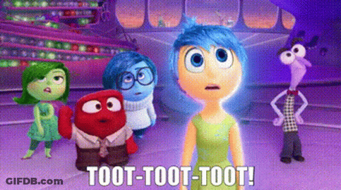 A Group Of Cartoon Characters Are Standing Next To Each Other With The Words Toot-Toot-Toot Written On The Bottom GIF