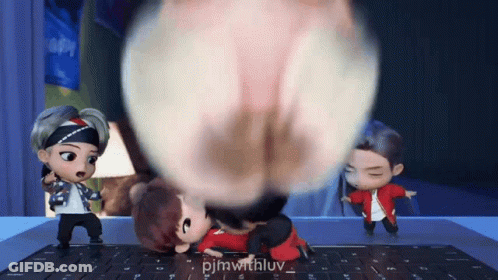 A Group Of Cartoon Characters Are Standing On A Laptop Keyboard . GIF