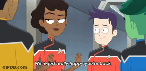Cartoon Characters Talking Rejoicing You're Back GIF