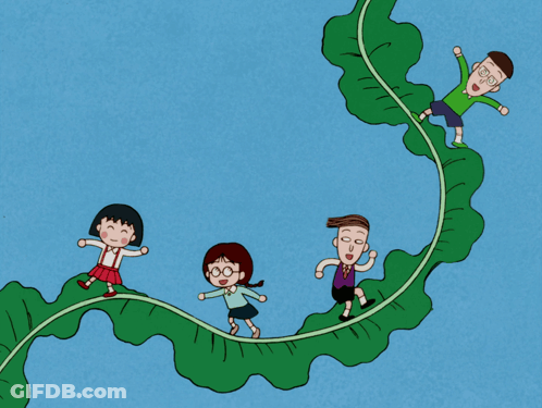 A Group Of Cartoon Characters Are Walking Along A Green Leaf GIF
