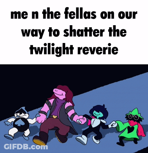 A Group Of Cartoon Characters Are Walking Down A Street With The Caption Me N The Fellas On Our Way GIF