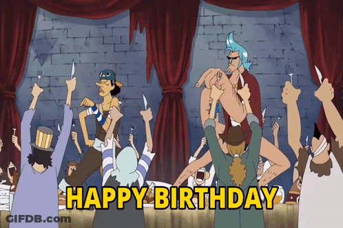 A Group Of Cartoon Characters Celebrate A Birthday With The Words Happy Birthday GIF