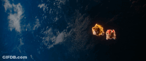 A Group Of Cartoon Characters Flying In The Sky GIF