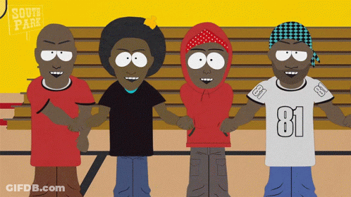 A Group Of Cartoon Characters From South Park Holding Hands GIF
