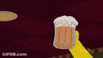 A Group Of Cartoon Characters Holding Beer Mugs With Foam On Top GIF