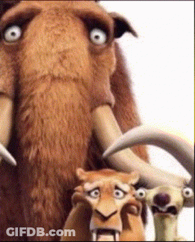 A Group Of Cartoon Characters Including A Mammoth And A Dog GIF