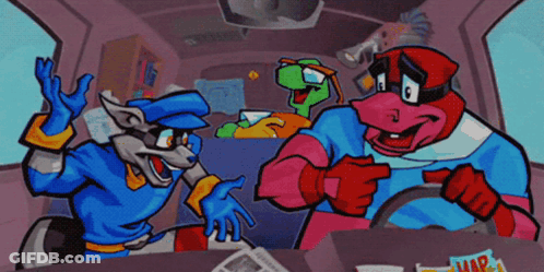 A Group Of Cartoon Characters Including A Raccoon And A Frog Are Sitting In A Car Talking GIF