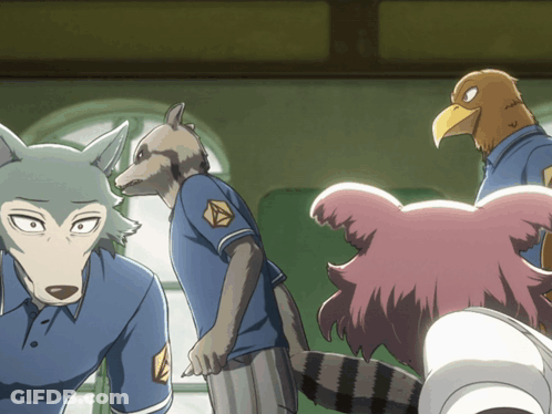 A Group Of Cartoon Characters Including A Raccoon And A Wolf Are Standing Next To Each Other GIF