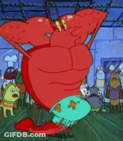 A Group Of Cartoon Characters Including A Red Lobster GIF