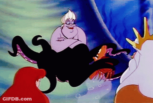 A Group Of Cartoon Characters Including Ariel And Ursula Are In A Scene From The Little Mermaid GIF
