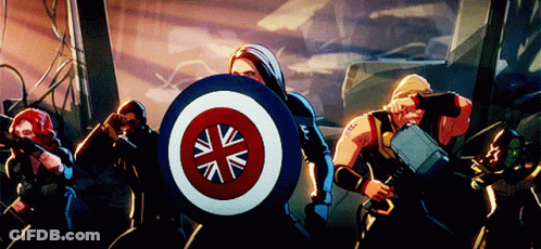 A Group Of Cartoon Characters Including Captain America And Thor GIF