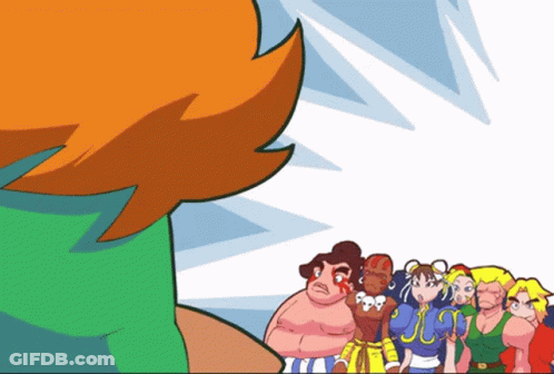 A Group Of Cartoon Characters Including Chun Li Are Standing In A Line GIF