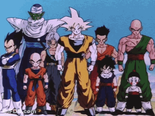 A Group Of Cartoon Characters Including Goku And Piccolo GIF