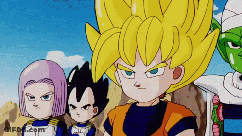 A Group Of Cartoon Characters Including Goku Vegeta And Trunks GIF