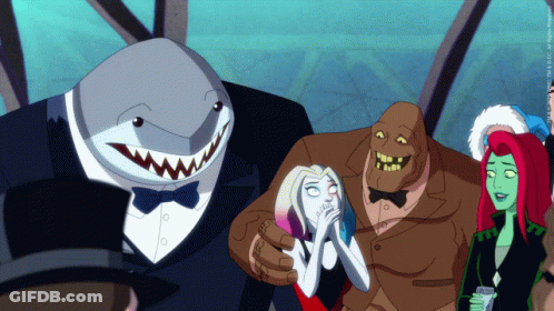 A Group Of Cartoon Characters Including Harley Quinn And Poison Ivy Are Standing Next To Each Other GIF