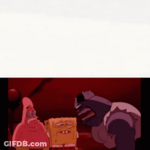A Group Of Cartoon Characters Including Spongebob And Patrick Are Standing Next To Each Other With A Red Background . GIF