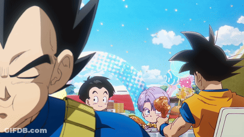 A Group Of Cartoon Characters Including Vegeta And Trunks GIF