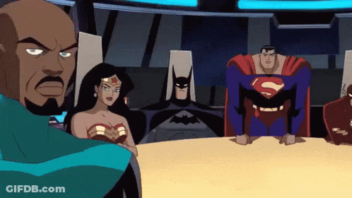 A Group Of Cartoon Characters Including Wonder Woman Batman And Superman GIF