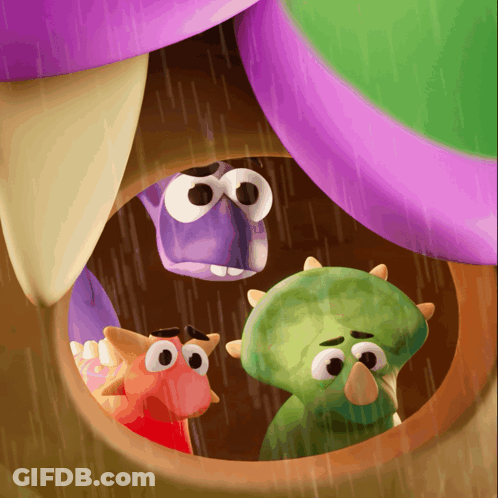 A Group Of Cartoon Characters Looking Out Of A Hole GIF