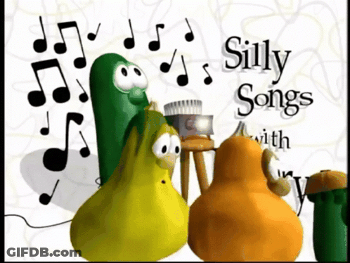 A Group Of Cartoon Characters Singing Silly Songs Together GIF