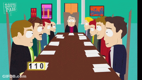 A Group Of Cartoon Characters Sit Around A Table With The Number 110 On It GIF