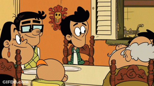 A Group Of Cartoon Characters Sitting Around A Table GIF