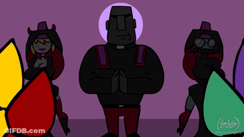A Group Of Cartoon Characters Standing Next To Each Other With A Purple Background And The Word Chrome In The Corner GIF