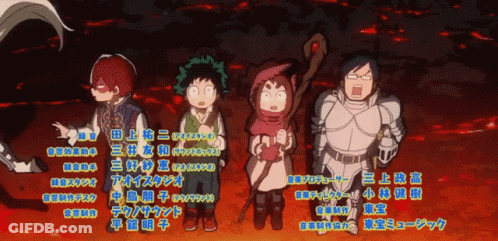 A Group Of Cartoon Characters Standing Next To Each Other With Chinese Writing GIF