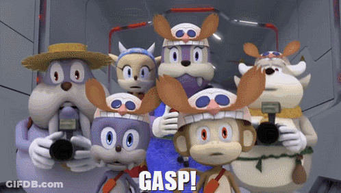 A Group Of Cartoon Characters Standing Next To Each Other With Gaspi Written On The Bottom GIF