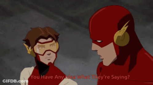 A Group Of Cartoon Characters Standing Next To Each Other With The Words You Have Any Idea What They Are Saying GIF
