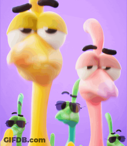 A Group Of Cartoon Characters Wearing Sunglasses Are Standing Next To Each Other GIF