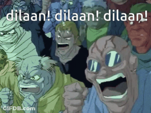 A Group Of Cartoon Characters With The Words Dilaan Dilaan Dilaan Written On The Bottom GIF