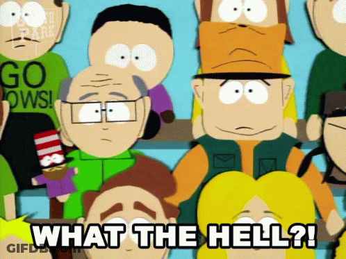 A Group Of Cartoon Characters With The Words What The Hell Written In Black GIF