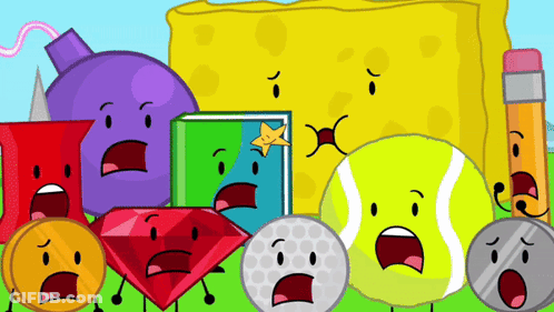 A Group Of Cartoon Characters With Their Mouths Open Including A Spongebob And A Book GIF