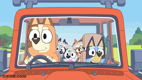 A Group Of Cartoon Dogs Are Sitting In The Back Of A Car GIF