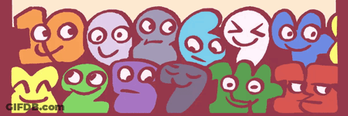A Group Of Cartoon Faces Are Lined Up On A Red Background GIF