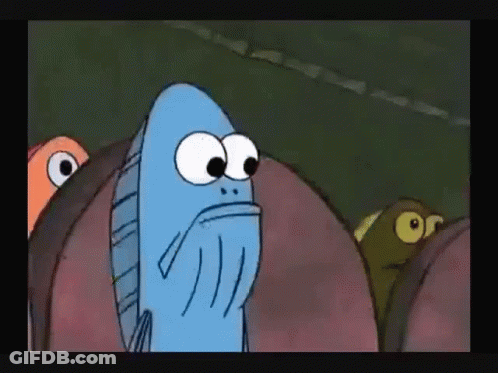 A Group Of Cartoon Fish Are Standing Next To Each Other In A Row . GIF
