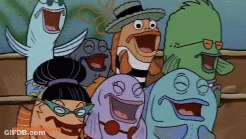 A Group Of Cartoon Fish With Their Mouths Open And A Nickelodeon Logo On The Bottom Right GIF