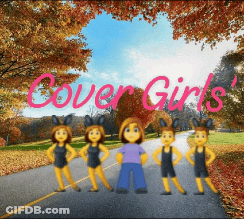 A Group Of Cartoon Girls Standing On A Road With The Words Cover Girls Written Above Them GIF
